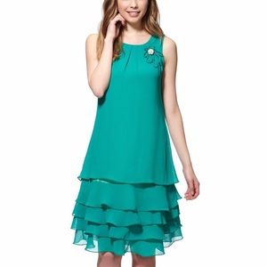 NWT M L MoDa Green midi chiffon ruffle sheath